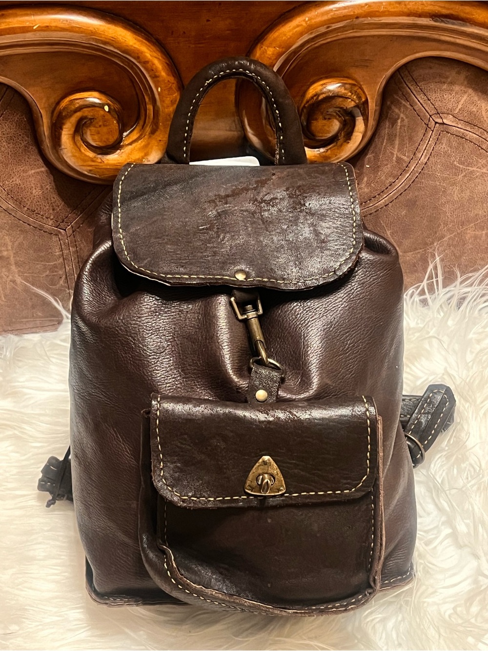 Vintage Brown real Leather Men’sor women Backpack - Unbranded
